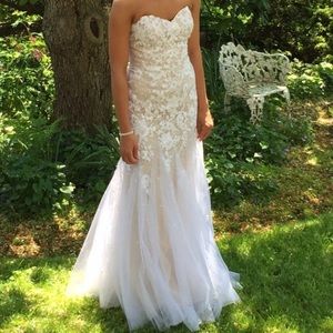 Size 2 mermaid blush and white lace gown